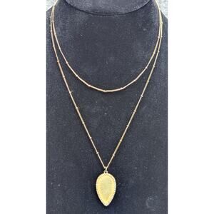 Sugarfix Pendant Necklace, Yellow Druzy Quartz Teardrop w/ Stones, Multi-Strand